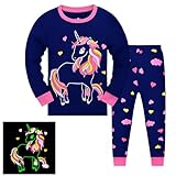 Codkkre Schlafanzug Mädchen Einhorn Kinder Pyjama Baumwolle Langarm Winter Unicorn Schlafanzüge Zweiteiliger Größe 128, Glow in The Dark/Einhorn