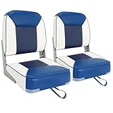 Bootssitze 2er-Pack, klappbarer Bootssitz zum Angeln, wasserdichter Kapitänsstuhl, Bootssitz 2er-Pack, geeignet für Jon/Ponton/Kanu/Bass Tracker-Bootssitze – EINZIGARTIGES Farbdesign (Blau/Weiß)