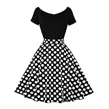Odizli Rockabilly Kleider Damen Vintage Retro 50er Jahre Petticoat Kleid 1950er 60er Off Shoulder Polka Dot Gepunktet Swing A Linie Knielang Sommer Coctailkleid Festlich Kurz Abendkleid Schwarz XXL