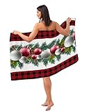 Strandtücher Weihnachtskugeln Weihnachten Tannenzapfen Nadeln Rot Schwarz Kariert Sandfest Handtuch Weich Duschtuch Saugfähig Badetuch Für Schwimmen Strand Reise 80x130cm