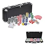 KUNMYS Pokerkoffer Pokerset mit 500 Laser Pokerchips Poker Komplett Set Pokerkarten Poker Chips inkl. 2xPokerdecks, Alu Pokerkoffer, 5xWürfel, 3xDealer Button, Schwarz