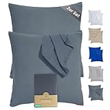 Terra Beds Kissenbezug 80x80 (Set mit 2) - 100% Baumwolle Jersey 160 g/m2, Oeko-Tex Zertifiziert - Kopfkissenbezug für Kissen 80x80 mit Reißverschluss, weich und atmungsaktiv - (Anthrazit Grau)