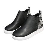 Onsoyours Damen Flach Stiefeletten Ankle Boot Runden Kopf Schuhe Knöchel Leopard Kurze Stiefel B Schwarz 41 EU