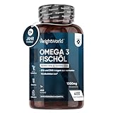 Omega 3 1000mg Fischöl 400 Weichkapseln - 1+ Jahr Vorrat - Essentielle Fettsäuren EPA & DHA - Natürliches Fisch Öl aus Sardellen - Nachhaltig & rein - Herzfunktion & Blutdruck (EFSA) - WeightWorld