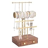 XIANGGUI 1983 Jewelry Towers T-förmiger Schmuck-Organizer-Ständer, 4-stöckiger Schmuckbaum, Halskettenhalter mit Holz-Aufbewahrungsschublade für Armbänder, Ohrringe, Ringe, Schmuckschatullen