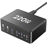 220 W USB C Ladegerät, 6-Port GaN Multi-Ladestation mit 4 USB-C und 2 USB-A PD 100 W PPS 3.3 Fast Charger, Ladegerät für MacBook Pro Laptop i Phone i Pad Samsung Huawei