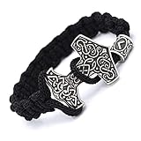 Bracelets Bangle Noveltyng Thor's Hammer Bracelet Stainless Steel Handmade Braided Cuff Outdoor Knot Rune Beadion Amulet/