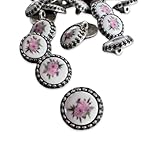6 Stück Dirndl Trachtenknöpfe rosa oder blau Rose Motiv auf weißem Kunststoff Inlay silber matt Metallknöpfe 15mm (rosa)
