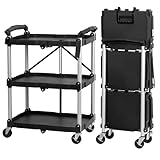 Mahlzeit Faltbarer Servierwagen mit Rollen | 64 x 40,5 x 82 cm, Bis zu 150 kg Belastbar | Schwarz | dreistufiges Faltregal, Klappregal mit 3 Etagen | Klappbares Standregal, Klappbares Regal