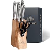 WALDLAND Premium Messerblock mit Messer – 7 teiliges Messerset I Messerblock mit Küchenmesser Set und integriertem Messerschärfer I robustes Eichenholz I Messer Set I Knife Set