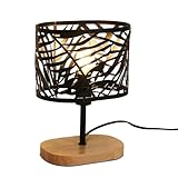 Osairous Nachttischlampe Holz, Tischlampe Vintage E14, Nachttischlampe Schwarz mit Holzsockel und Metallschirm Tischlampe Kinder für Wohnzimmer Schlafzimmer Bar