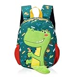 Auirshiky Dino Rucksack für Kindergarten, Jungen - Kinderrucksack 2-3 Jahre mit Brustgurt (Grün)