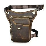 Herren Canvas + Leder Motorrad Reiten Tasche Beinbeutel Beintasche Außenbeintasche Hüfttasche Drop Leg Tasche 2141 (100% Echtleder-211-5-Braun)