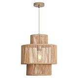 FORCOSO Hängelampe Rattan, Pendelleuchte Esstisch Rattan, Deckenlampe Rattan Ø32 cm, Boho Hängeleuchte Geflochten E27, max.60W für Schlafzimmer Wohnzimmer Esszimmer Flur Küche - Braun