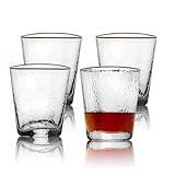 Whiskygläser mit Goldrand, dreieckig, gehämmertes Glas, Bourbon-Gläser, Single Malt, Scotch, altmodisches Glas, Trinkgläser, 4 Stück, einzigartige Whiskygläser, Whiskey-Geschenke für Männer, 4 Stück