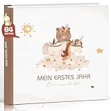 Mein erstes Jahr Babyalbum, Hochwertig Babytagebuch boho Baby Erinnerungsbuch für das erste Lebensjahr, Fotobuch Babygeschenk sinnvolle Geschenke für Geburt Mädchen &Junge & werdende Mütter Hardcover