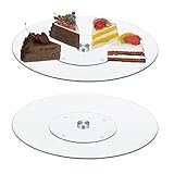 Relaxdays Tortenplatte 2er Set, 360° drehbar, ∅ 30 cm, zum Servieren & Dekorieren, runde Kuchenplatte, Glas, transparent