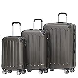 BEIBYE Hartschalen-Koffer Trolley Rollkoffer Reisekoffer Handgepäck 4 Rollen (M-L-XL-Set) (Coffee, Set)