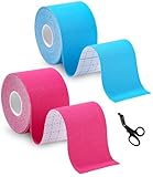 Toaren 2 Rollen Kinesiologie Tape 5cm x 5m Kinesiotapes Medizinisches Tape, Physio Tape Wasserfestes & Elastisches Hautfreundlich Kinesio Tapes für Knieschmerzen,Ellenbogen und Schulter, Blau +Pink