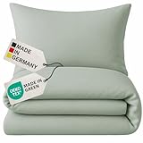 NYVI Biber Winter Bettwäsche Deluxe mit Reißverschluss - Flauschige Bettgarnitur, 100% Baumwolle, 145g/m², Einlaufschutz - 135x200 cm Lindgrün