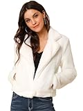 Allegra K Damen Langarn Umlegekragen Kunstpelz Crop Winterjacke Jacke Weiß S