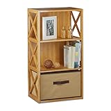 Relaxdays Regal Bambus mit Korb, 3 Ablagen, Holz Standregal, Badregal, Faltbox, HxBxT: 80 x 42 x 29 cm, natur braun