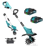 Yofidra 21V Akku-Bodenhacke, Gartenfräse Akku, Kultivierungstiefe 16cm, Kultivierungsbreite 23cm, mit 2X 2,0Ah Akuus, Elektrische Gartenfräse für Unkrautjäten und Bodenlockerung