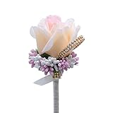 KUKISHOP 2 Stück Hochzeit Boutonniere Künstliche Blume Bräutigam Groomsman Corsage Rose Seidenanzug für Hochzeit Ball Homecoming champagnerfarben