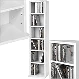 tectake® CD Regal, CD Ständer für bis zu 102 CDs, Aufbewahrung für CD Hüllen, DVD Regal, Holzregal Wand, Wohnzimmerschrank, Büroschrank, offenes Regal zur CD Aufbewahrung, Stauraumregal - weiß