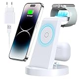 3 in 1 iPhone Ladestation Kabelloses Ladegerät für Apple - Schnelles Wireless Charger für iPhone 15 14 13 12 11 Pro SE X XS XR 8 & Apple Watch 9 8 7 6 SE 5 4 3 2 Air Pods mit 18W Fast Adapter(Weiß)