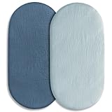 Spannbettlaken Kinderwagen 2er-Pack,Kinderwagen Matratzenbezug für Neugeborenes 100% Musselin-Baumwolle Moseskorb Stubenwagen Spannbetttuch Bezug Blau 83 x 43 cm