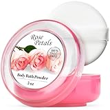 R-NEU Körperpuder für Damen mit Puderquaste, Eleganter Duft von Rosenblüten,%100 Talkfrei, Extra Groß, Feuchtigkeitsspendend, Babypuder für Erwachsene, 1 Stück, 142 gr (Rosa)