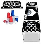 JNGLGO Trinkspiel Tisch aus Aluminium und MDF - Bierpong Tisch Set mit 50 Rot, 50 Blau Becher & 5 Bälle - Höhenverstellbar Beer Pong Partytisch 242 x 54 x 62 cm Schwarz