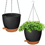 Blumentopf hängend Mit Bewässerungssystem,2er Set 20.5cm Blumenampel Plastik außen innen,Selbstbewässernd hängetopf für Pflanzen mit 3Hook für Innen Außen Decken Balkone Wanddekoration(schwarz)