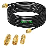 GTIWUNG RG174 SMA Koaxial Verlängerung SMA Stecker auf SMA Buchse RF Koaxialkabel 10M + 3 Stück SMA Adapter Kit