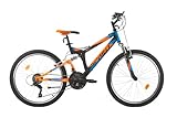 SPRINT Element 24 Zoll Kinderfahrrad Mountainbike, Vollfederung, V-Bremsen, 18-Gang-Schaltung (Schwarz Orange)