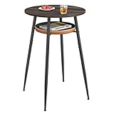 VASAGLE EKHO Kollektion – Bartisch, Stehtisch, Bistrotisch, hoher runder Tisch mit Stauraum, Tischplatte 60 x 60 x 91 cm, Kleiner Tisch für Küche, Hausbar, Wohnzimmer, aschbraun-Karamellbraun