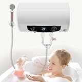 HUSPOO Elektrische Durchlauferhitzer, 30 L Warmwasserspeicher Dusche Boiler, Horizontal Elektrospeicher Warmwasserspeicher Boiler, 220V 2KW Wasserboiler mit Duscheinheit und Schlauch, 25-75°C