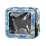 FRODOTGV Kulturbeutel mit Reißverschluss, Motiv: Kirschblüten, transparent, klein, Kosmetik-Organizer für Mädchen und Frauen, Cartoon Fish Boy Blau, Einheitsgröße