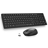 LeadsaiL K786 Tastatur Maus Set Kabellose, Tastatur und Maus, QWERTZ Deutsches Layout Funktastatur mit Maus, Flüsterleiser Tastenanschlag, 2.4 GHz mit 2-in-1 USB Nano Empfänger für PC/Laptop