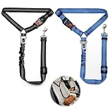 2 Stück Verstellbarer Hundegurt fürs Auto, Sicherheitsgurt Hunde mit Ruckdämpfer Elastisch, Hunde Sicherheitsgurt Auto für Kleine Mittelgroße große Hunde und Alle Autotypen, Schwarz + Blau