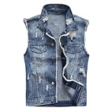 Herren Sommer Denim Wind nrmellose Weste Loch Brechen Casual Outdoor Jacke
