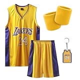 Pardofelis Basketball Trikot Kinder Herren, Basketball Jersey Shirt und Shorts Set, Schnell Trocknende Ärmelloses Sportbekleidung mit 2 Schweißband, Jugendlich Basketball Sweatshirt (L, Gelb-24)