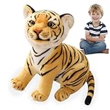 SiSfeL Tiger Plüschtier, 23cm Realistische Tiger Kuscheltiere, Plüsch Tiger, Tiger Puppe Stofftier, Plüschtier Klein Tiger Geschenk, Gelb