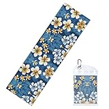 YYHHAOFA Eiskaltes Sporthandtuch, 30,5 x 101,6 cm, Eishandtuch, weich, atmungsaktiv, kühles Handtuch für Yoga, Sport, Laufen, Fitnessstudio, Workout, Fitness, Blau, Hawaii-Blumenbild