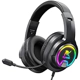 Krysenix PG3 Wired Gaming Headset für PS4, PS5, PC, Xbox, Switch, Gaming Kopfhörer mit Noise Cancelling Mikrofon, 3.5mm Klinke, Surround Sound, Headset mit LED Licht, Tintenschwarz
