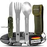 2 Stück Outdoor Bundeswehr Besteck Edelstahl Campingbesteck Essbesteck Set 5 teilig Camping Besteckset