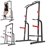 HOP SPORT Kraftturm mit Squat Rack, Kniebeugenständer, Push-Up-Griffen, Dip-Station und Klimmzugstange - robuste Stahlkonstruktion bis 300 kg