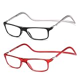 NEW VISION Lesebrille mit Magnetverschluss 2 pack, Lesebrillen, Bequem Magnetverschluss Vorne, Reading Glasses NV2904, Lesehilfe für Damen Herren (Rn, 2.5, x)