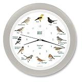 KOOKOO Singvögel Seiden-Grau, Die Singende Vogeluhr, mit 12 heimischen Singvögeln und echten, natürlichen Vogelstimmen, mit RC Funkquarzwerk